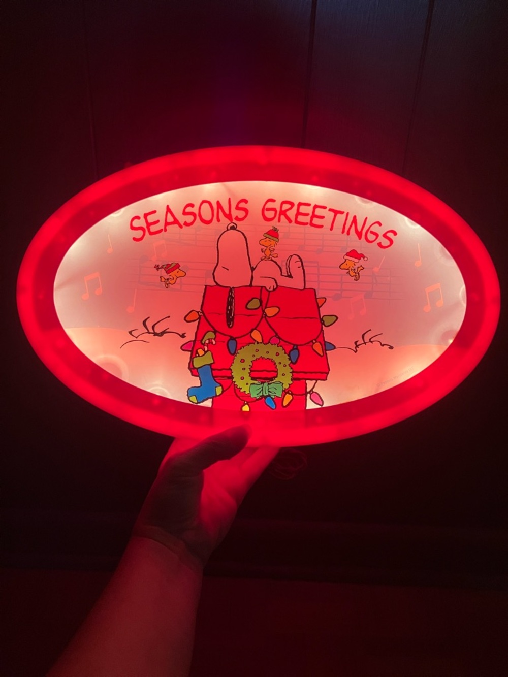 Peanuts Seasons Greetings Lighted Oval Sign - Red & White